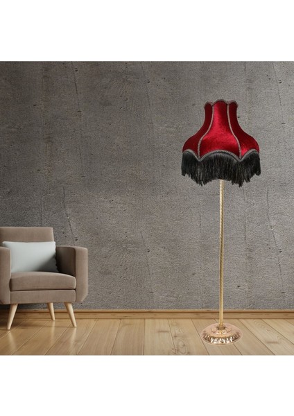 Bordo ve Siyah Saçaklı Vintage Lambader, Metal Ayaklı, Şık Tasarım modelleri