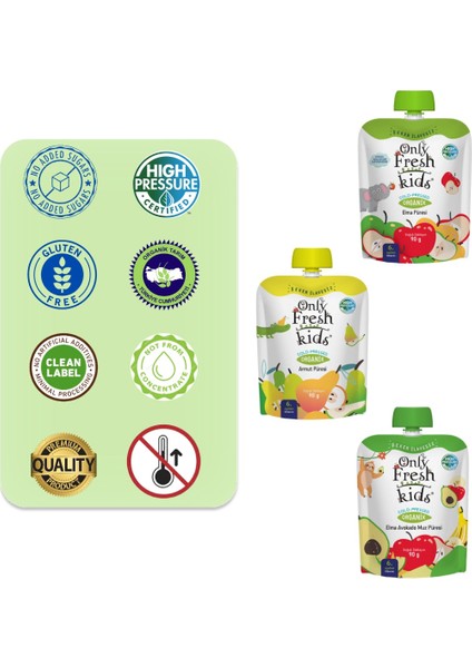Organik Meyve Püresi Soğuk Sıkım 6'lı Mix Paket 90gr modelleri