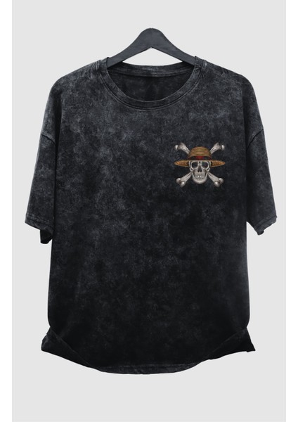 Oversize Mugiwara One Piece Sırt Baskılı Yıkamalı T-Shirt, Unisex Anime Baskılı Retro Tişört modelleri