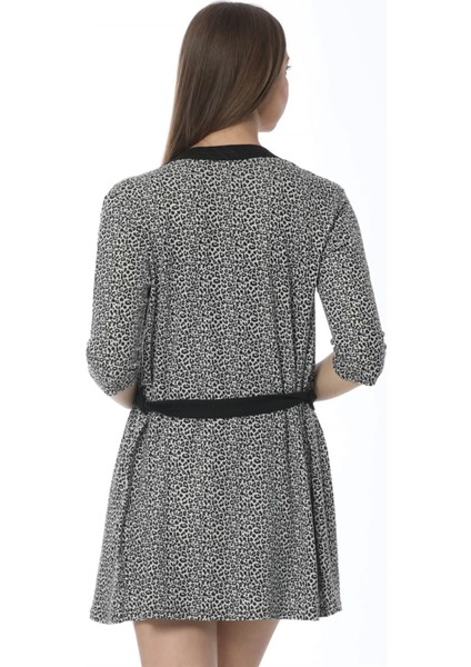 Bayan Gri Leopar Desenli Gecelik Sabahlık Takım 1107 indirimleri