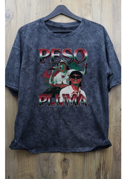 Unisex Resimli Peso Pluma Yıkamalı T-Shirt, Oversize Baskılı Eskitme Tişört
