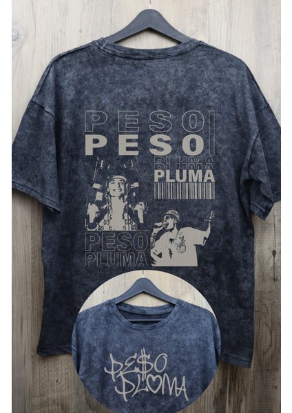 Oversize Peso Pluma Sırt Baskılı Yıkamalı T-Shirt, Unisex Müzik Temalu Retro Tişört