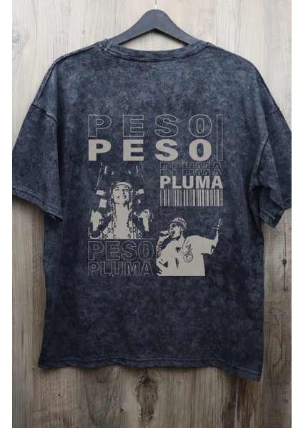 Oversize Peso Pluma Sırt Baskılı Yıkamalı T-Shirt, Unisex Müzik Temalu Retro Tişört fiyatları