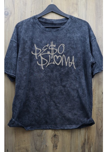 Oversize Peso Pluma Sırt Baskılı Yıkamalı T-Shirt, Unisex Müzik Temalu Retro Tişört modelleri