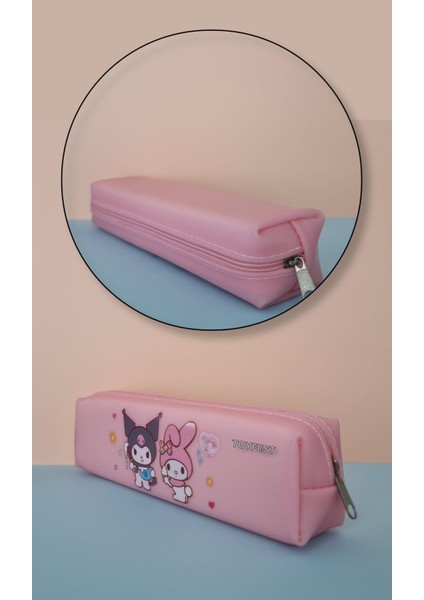 Kuromi My Melody Hello Kitty Cinnamoroll Figürlü Yumuşak Silikonlu Kalem Kutusu Kalemlik - Pembe