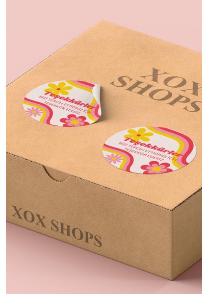Kuşe Thank You Sticker Paketleme Teşekkürler Etiketi Pembe Çiçekli Türkçe - 90 Adet - ST2075