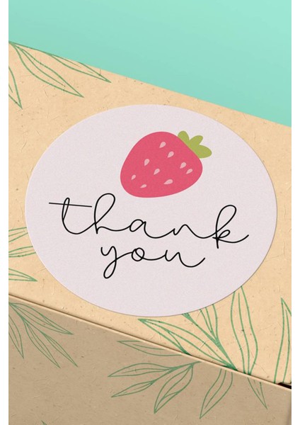 Thank You Sticker Teşekkürler Etiketi Pembe Çilek Kargo Paketleme Etiketi - 90 Adet - ST2233