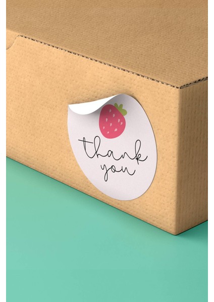 Thank You Sticker Teşekkürler Etiketi Pembe Çilek Kargo Paketleme Etiketi - 90 Adet - ST2233