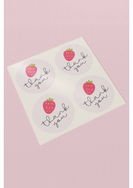Thank You Sticker Teşekkürler Etiketi Pembe Çilek Kargo Paketleme Etiketi - 90 Adet - ST2233