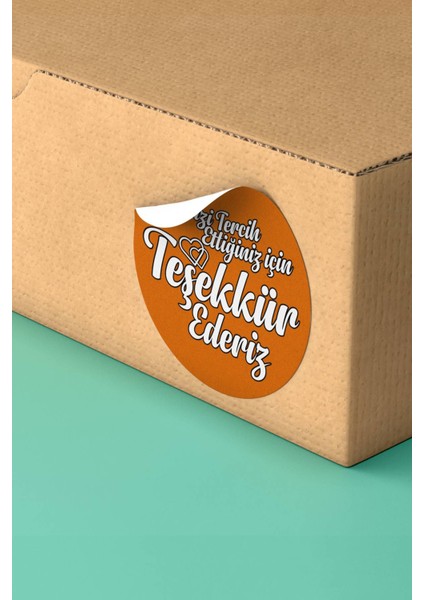 Turuncu Renkli Teşekkür Ederiz Yazılı Kargo Paketleme Ürün Etiketi - Kuşe 90 Adet - ST2155