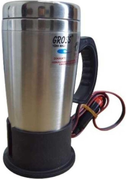 Gümüş 12 Volt Araç Termosu Ketil Su Isıtıcı Termos 500 ml Krom