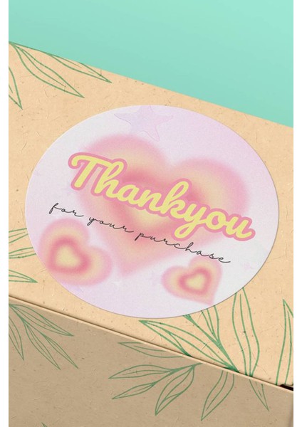 Thank You Sticker Ambalaj Kargo Ürün Teşekkürler Etiketi Pembe Sarı Kalpli - 90 Adet - ST2051