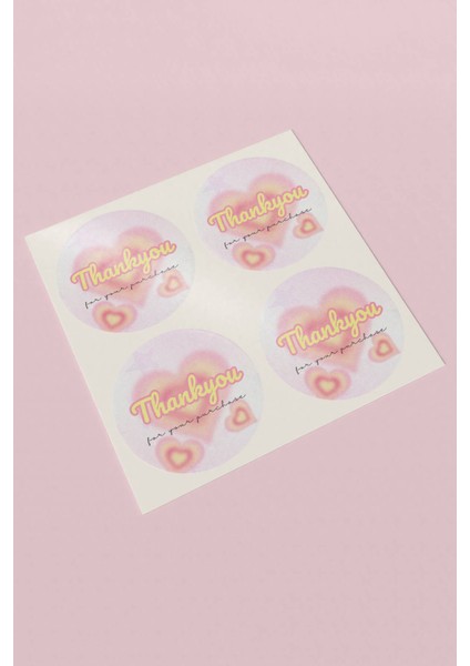 Thank You Sticker Ambalaj Kargo Ürün Teşekkürler Etiketi Pembe Sarı Kalpli - 90 Adet - ST2051