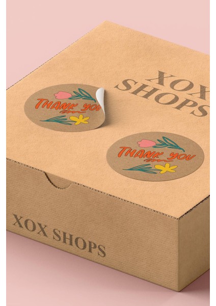 Thank You Sticker Teşekkürler Etiketi Kraft Görünümlü Ambalaj Kargo Etiketi - 90 Adet - ST2240
