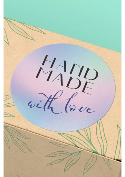 Hand Made With Love Yazılı Kargo Paketleme Ürün Etiketi Kuşe - 90 Adet - ST2246
