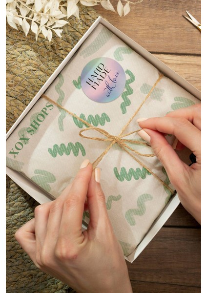 Hand Made With Love Yazılı Kargo Paketleme Ürün Etiketi Kuşe - 90 Adet - ST2246