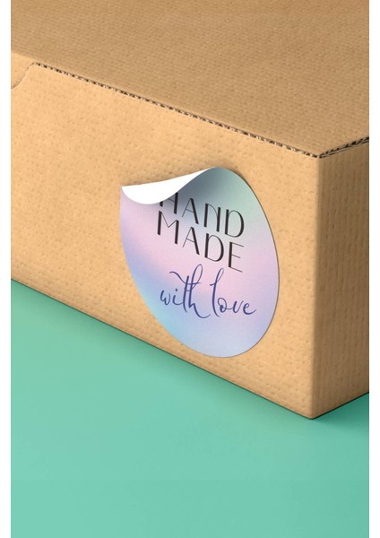 Hand Made With Love Yazılı Kargo Paketleme Ürün Etiketi Kuşe - 90 Adet - ST2246