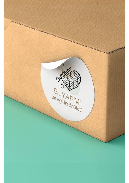 Sticker El Yapımı Sevgi ile Örüldü Yazılı Paketleme Kargo Etiketi - 90 Adet - ST2299
