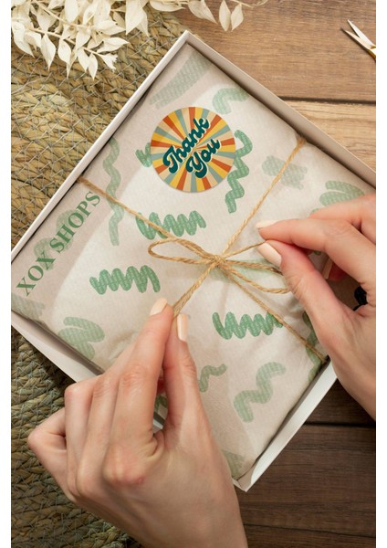 Kuşe Thank You Sticker Teşekkürler Ambalaj Paketleme Etiketi Turuncu Sarı - 90 Adet - ST2067