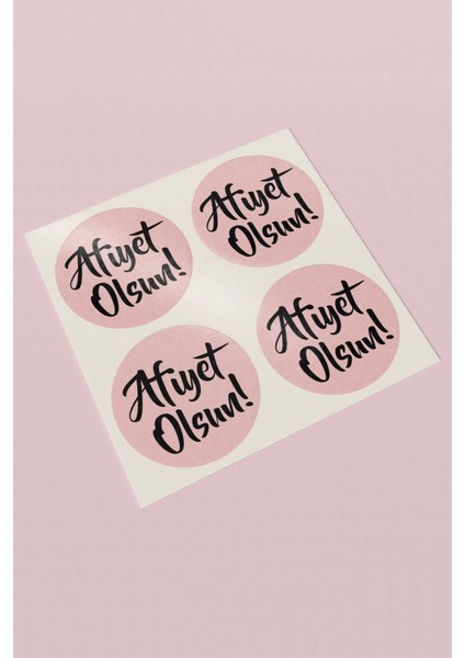 Thank You Sticker Teşekkürler Pembe Siyah Yazılı Afiyet Olsun Etiketi - 90 Adet - ST2367