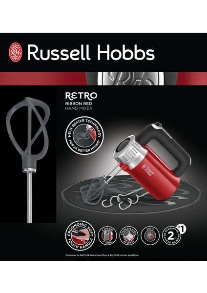 4 Kademeli Russell Hobbs 25200-56 500 W Retro Mikser 2 Yıl Ithalatçı Garantili 220 - 240 V C / F 50