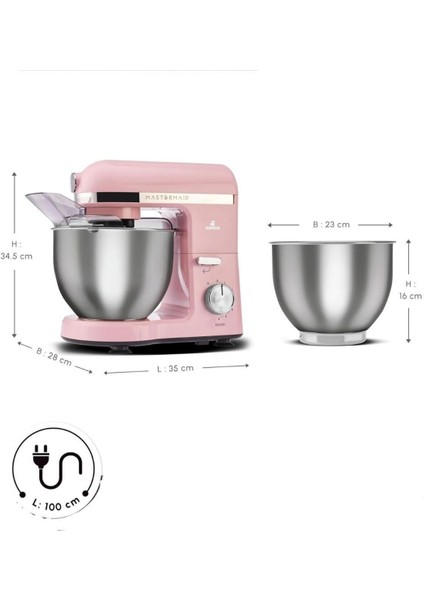 50 Hz / 60 Hz Yüksek Güclü Premium Chef Pro Çift Kollu Mutfak Şefi 1500 W Pink 2 Yıl 1000 ml ve Üze