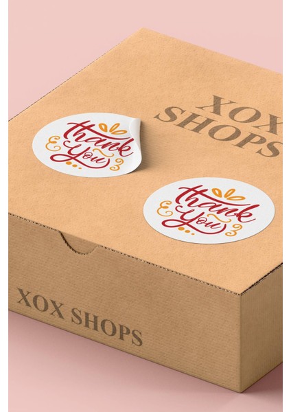 Xox Shops Thank You Sticker Teşekkürler Paketleme ve Ürün Etiketi Kırmızı Turuncu - 90 Adet - ST2023