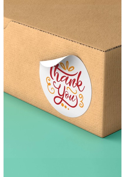 Xox Shops Thank You Sticker Teşekkürler Paketleme ve Ürün Etiketi Kırmızı Turuncu - 90 Adet - ST2023