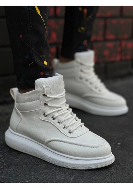 KB-0994 Kuback Beyaz Cilt Yüksek Taban Erkek Bilek Bot