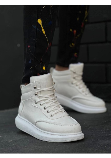 KB-0994 Kuback Beyaz Cilt Yüksek Taban Erkek Bilek Bot modelleri