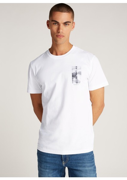 Bisiklet Yaka Baskılı Beyaz Erkek T-Shirt J30J325685YAF Cıty Grıd Photoprınt