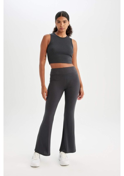 Fit Crop Bisiklet Yaka Modal Sporcu Basic Düz Atlet D6038AX24AU