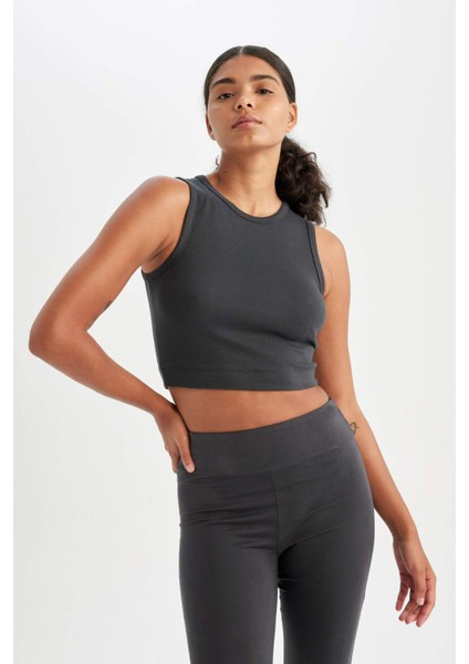Fit Crop Bisiklet Yaka Modal Sporcu Basic Düz Atlet D6038AX24AU