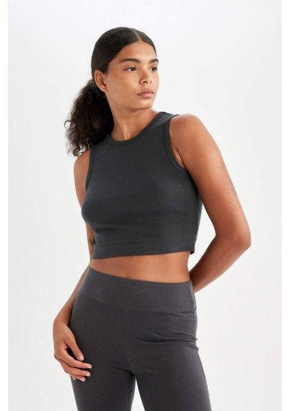 Fit Crop Bisiklet Yaka Modal Sporcu Basic Düz Atlet D6038AX24AU