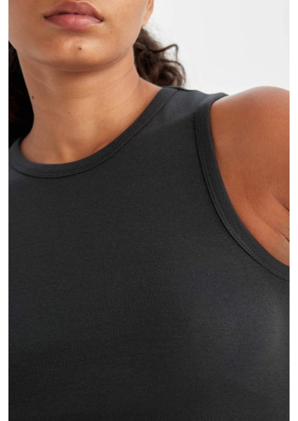 Fit Crop Bisiklet Yaka Modal Sporcu Basic Düz Atlet D6038AX24AU