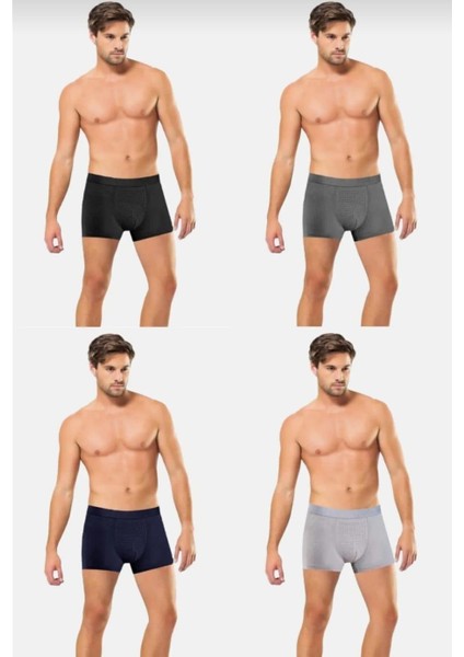 1284 Erkek Nefes Alan Bambu Karışık Renkli Boxer 4 Adet