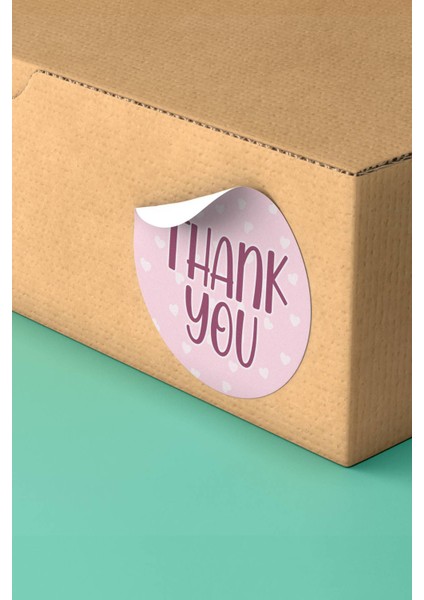 Xox Shops Thank You Sticker Pembe Kalpli Thank You  Ürün  Etiketi - 90 Adet - ST2351