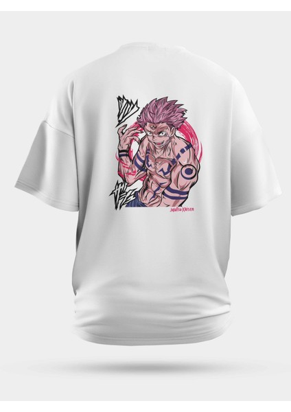 Oversize Sukuna Jujutsu Kaisen Baskılı Unisex Tişört