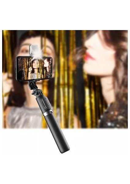 Kendiliğinden Işıklı Masaüstü Tripod Olabilen Telefon Tutuculu Kablosuz Kumandalı Selfie Çubuğu fırsatları