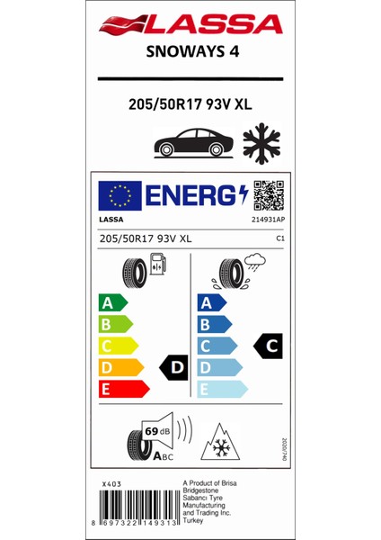 205/50 R17 93V Xl Snoways 4 Kış Lastiği (Üretim Yılı: 2024)