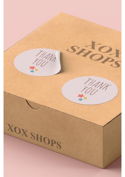Kuşe Sticker Paketleme Kargo Ambalaj Ürün Teşekkürler Etiketi Pembe Yıldız - 90 Adet - ST2027