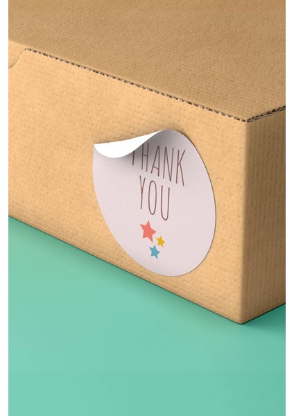 Kuşe Sticker Paketleme Kargo Ambalaj Ürün Teşekkürler Etiketi Pembe Yıldız - 90 Adet - ST2027
