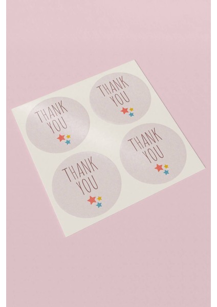 Kuşe Sticker Paketleme Kargo Ambalaj Ürün Teşekkürler Etiketi Pembe Yıldız - 90 Adet - ST2027