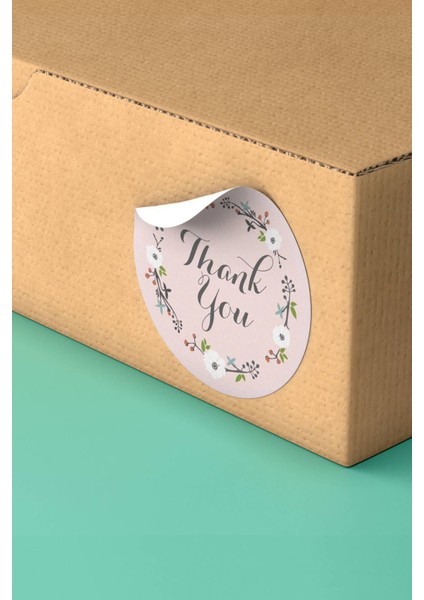Kuşe Sticker Paketleme Ambalaj Kargo Teşekkürler Etiketi Pembe Çiçek Desen - 90 Adet - ST2042
