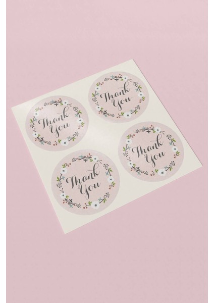 Kuşe Sticker Paketleme Ambalaj Kargo Teşekkürler Etiketi Pembe Çiçek Desen - 90 Adet - ST2042
