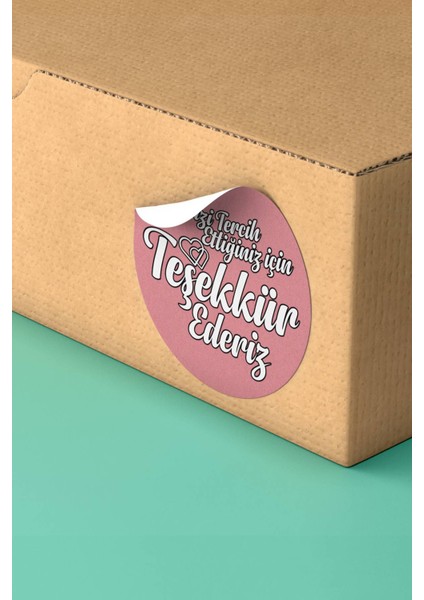 Pembe Teşekkür Ederiz Yazılı Türkçe Kargo Paketleme Ürün Etiketi - Kuşe 90 Adet - ST2154