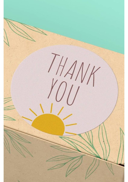 Thank You Sticker Teşekkürler Paketleme ve Kargo Etiketi Pembe Zemin Güneş - 90 Adet - ST2024