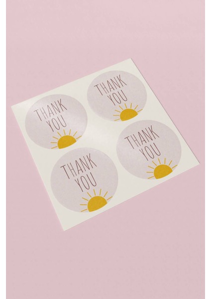 Thank You Sticker Teşekkürler Paketleme ve Kargo Etiketi Pembe Zemin Güneş - 90 Adet - ST2024