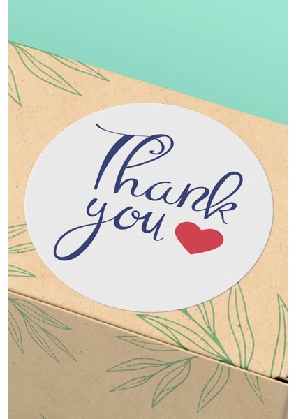 Kuşe Thank You Sticker Teşekkürler Kargo Etiketi Kırmızı Kalp Paket Etiketi - 90 Adet - ST2082