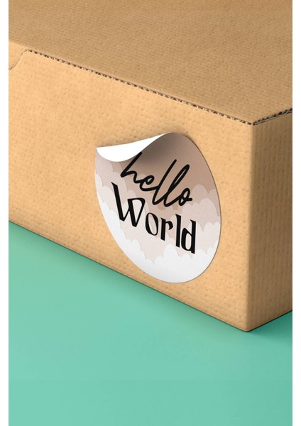 Xox Shops Kahverengi Hello World Yazılı Ambalaj Kargo Paketleme Etiketi - Kuşe 90 Adet - ST2139